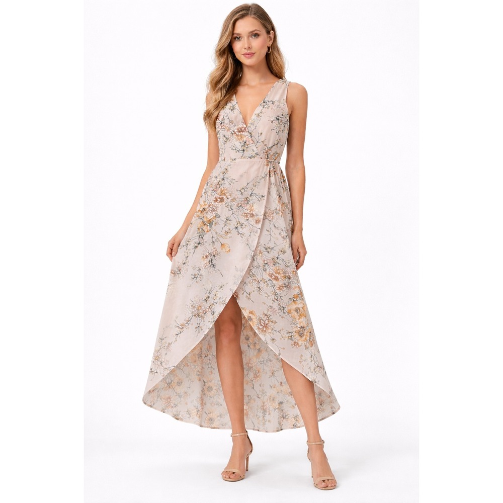 2/$30 Leith Midi Wrap Dress Sz S Floral Sleeveless Spring Wedding Guest Dainty